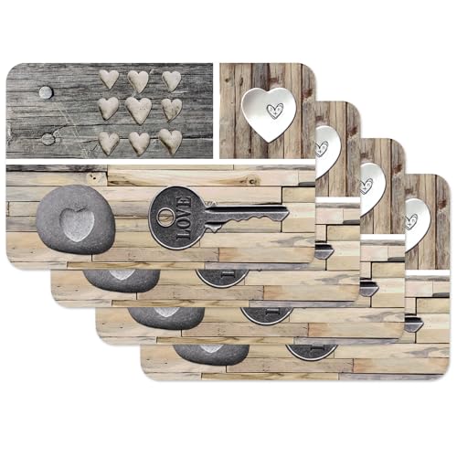 Venilia Tischset Country Key of Love Platzset für Esszimmer, 4er Set abwischbar Polypropylen, lebensmittelecht 45 x 30 cm, 4 Stück, 59081