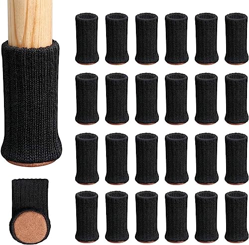 Ezprotekt Möbelsocken, 24er-Pack, Gestrickte Möbelfüße, Stuhlbeinschoner, Stuhlbeine, rutschfeste Möbelschuhe, Vermeiden Kratzer und Lärm, Passend für Stuhlbeine von 1 bis 2 Zoll, Schwarz, Rund